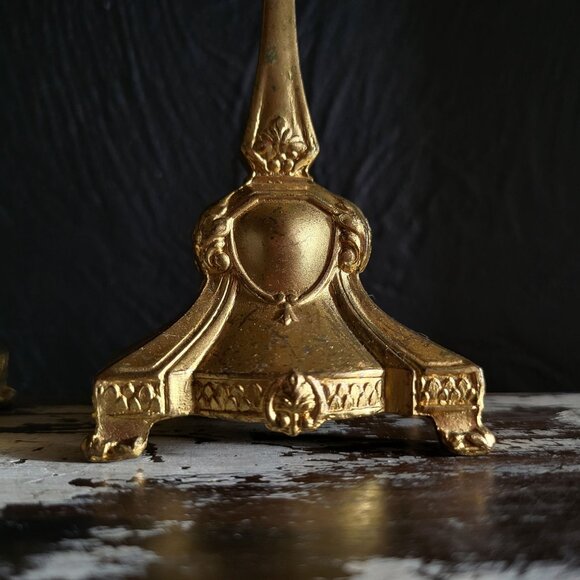 Pair of Vintage Victorian Art Nouveau Gold Tone Metal Candle Holders - Picture 2 of 8